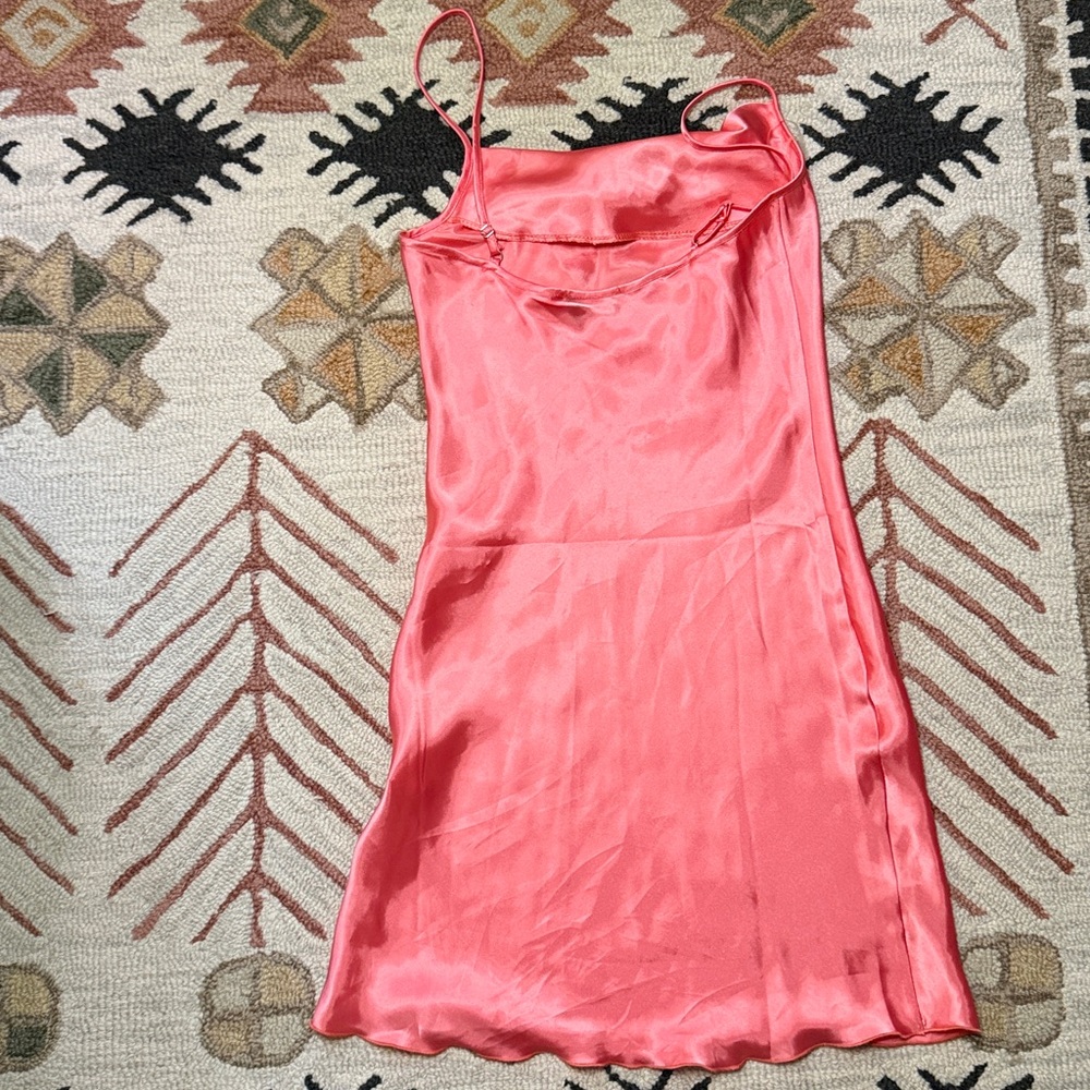 Bebe Silky Sleeveless Mini Cowl Neck Dress, Coral S - Picture 6 of 6
